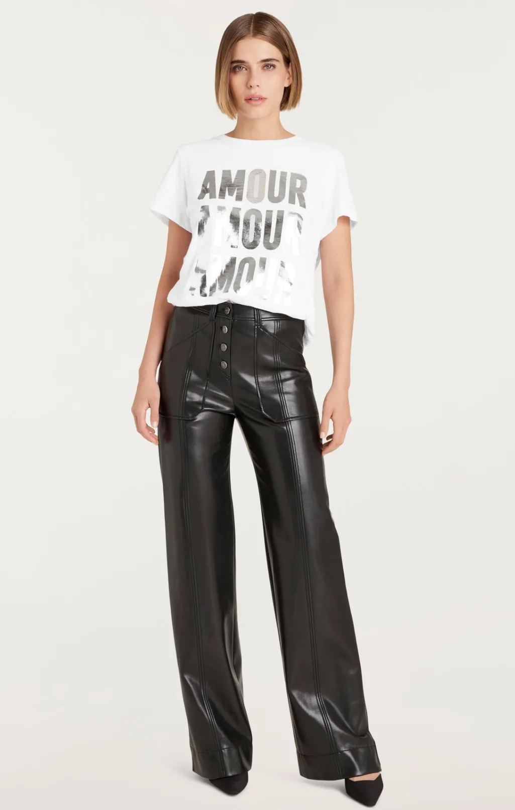 Cinq à Sept Amour Amour Amour Foiled Tee White/Silver New