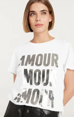 Cinq à Sept Amour Amour Amour Foiled Tee White/Silver New
