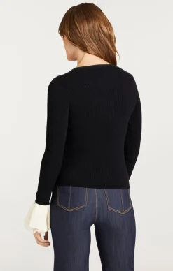 Cinq à Sept Bernadette Prestyled Ribbed Cardigan Black/Ivory Sale