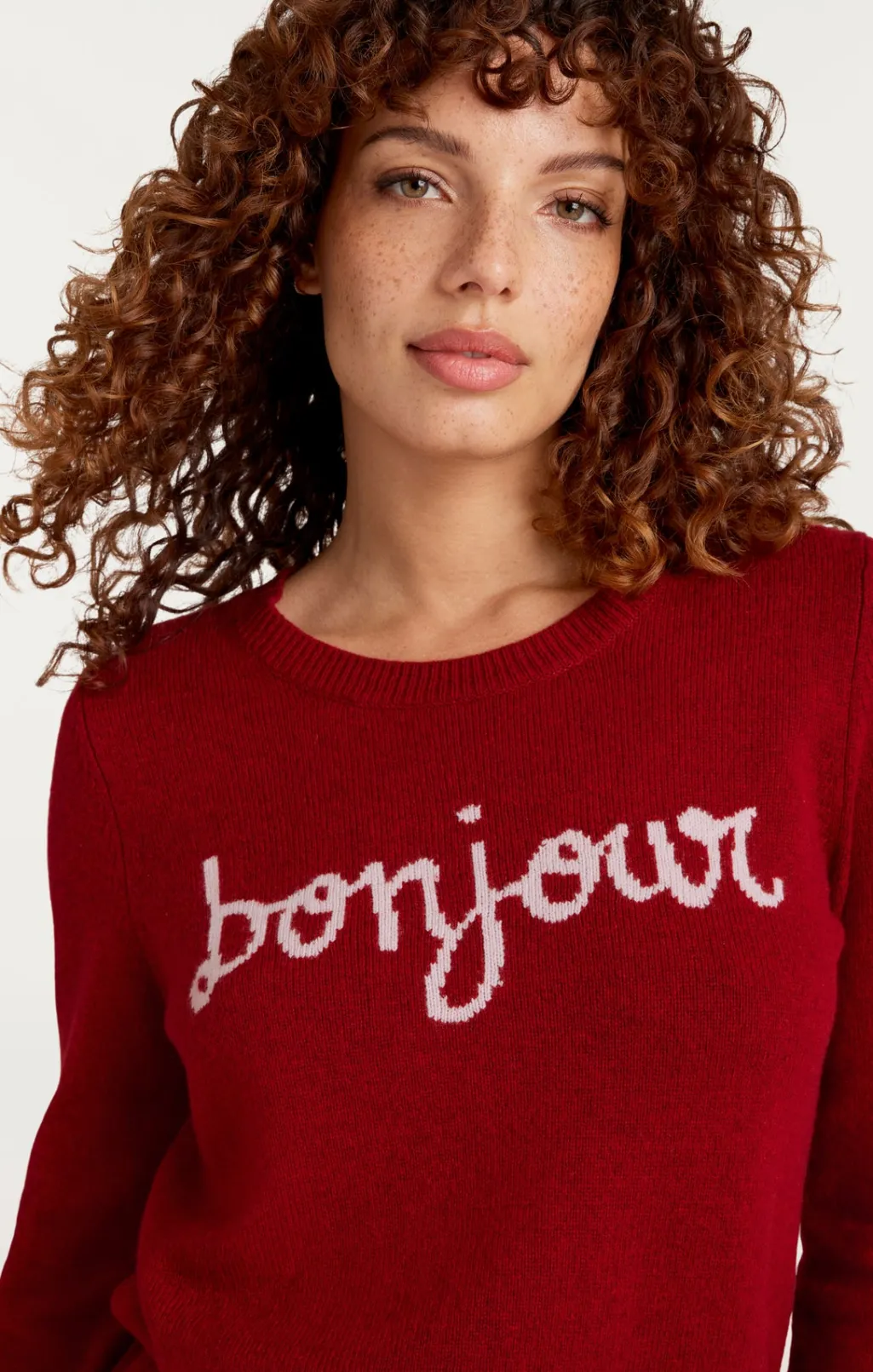Cinq à Sept Bonjour Graphic Crewneck Sweater Rosewood/ivory Discount