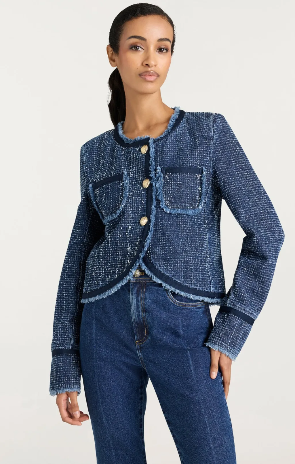 Cinq à Sept Boucle Denim Zanda Jacket Indigo Discount