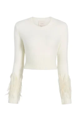 Cinq à Sept Briana Feather Crewneck Pullover Ivory Outlet