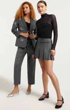 Cinq à Sept Butterflies Embroidered Joan Blazer LurexPinstripePinstripeCharcoal New