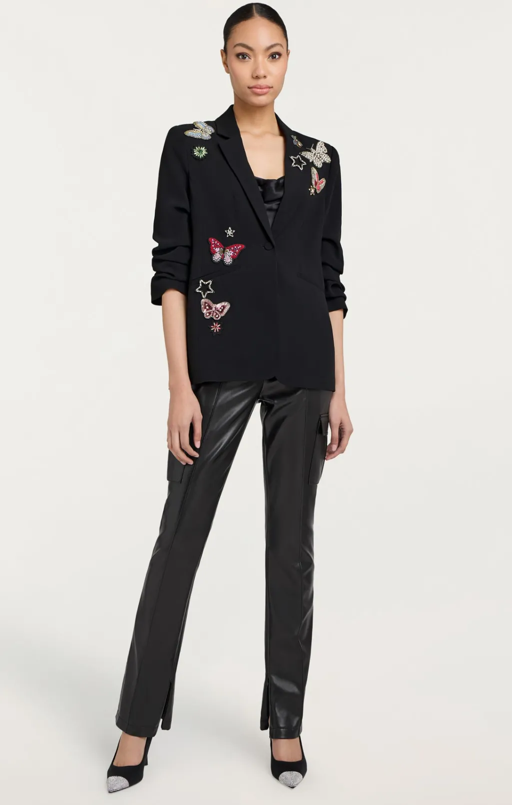 Cinq à Sept Butterfly Embellished Kylie Blazer BlackMulti New