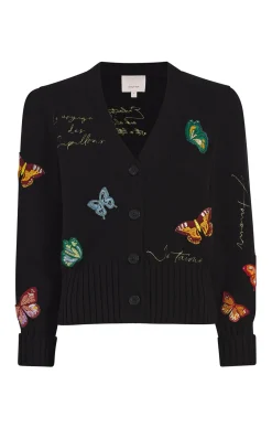 Cinq à Sept Butterfly Embellished Morgan Cardigan Black Outlet