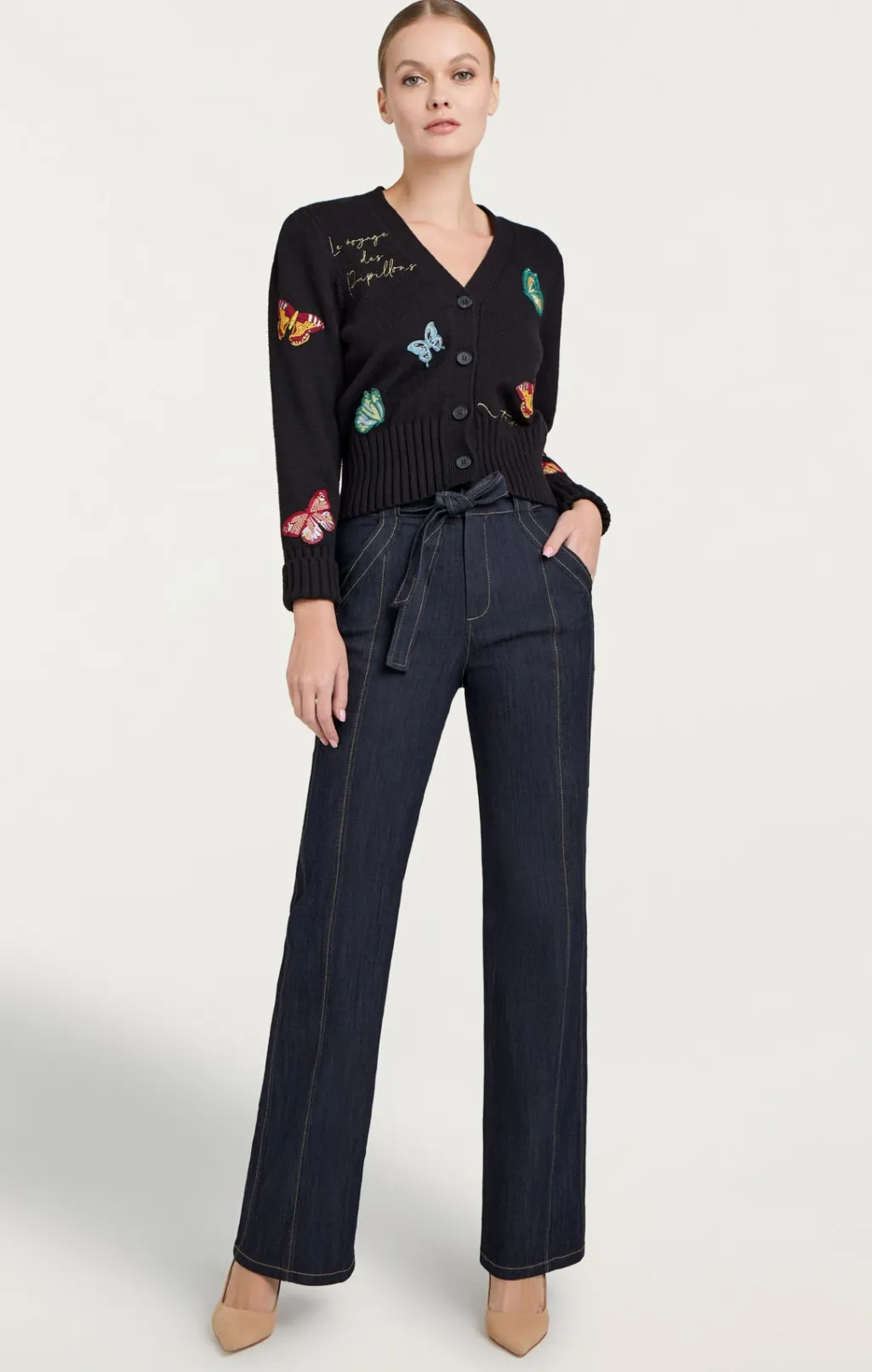 Cinq à Sept Butterfly Embellished Morgan Cardigan Black Outlet