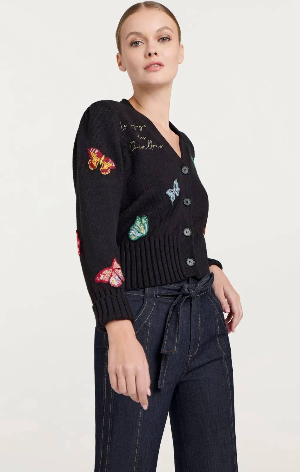 Cinq à Sept Butterfly Embellished Morgan Cardigan Black Outlet