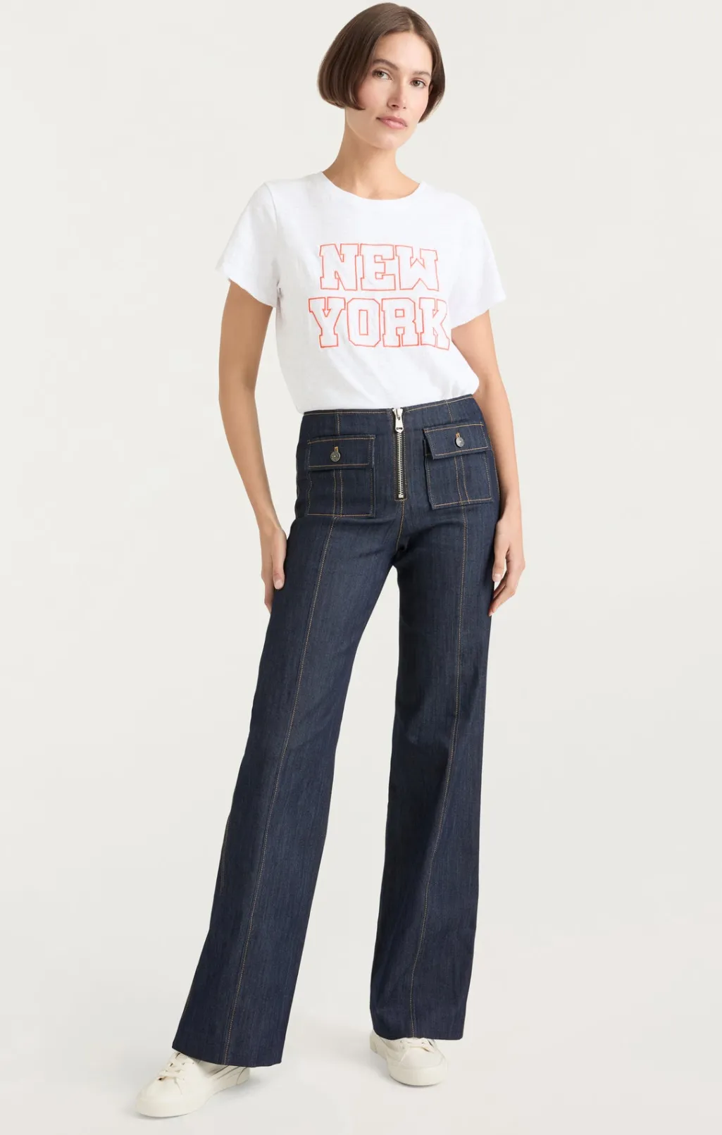 Cinq à Sept Chainstitch Paris New York Tee White/deepTangelo Sale
