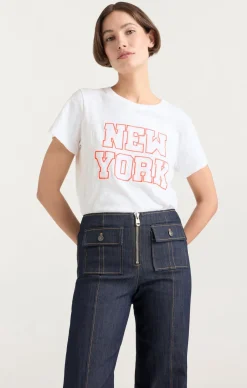 Cinq à Sept Chainstitch Paris New York Tee White/deepTangelo Sale