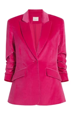 Cinq à Sept Chenille Velvet Scrunched Cheyenne Blazer PinkDahlia Discount