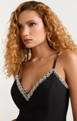 Cinq à Sept Chunky Bead Embellished Brea Dress Black Clearance