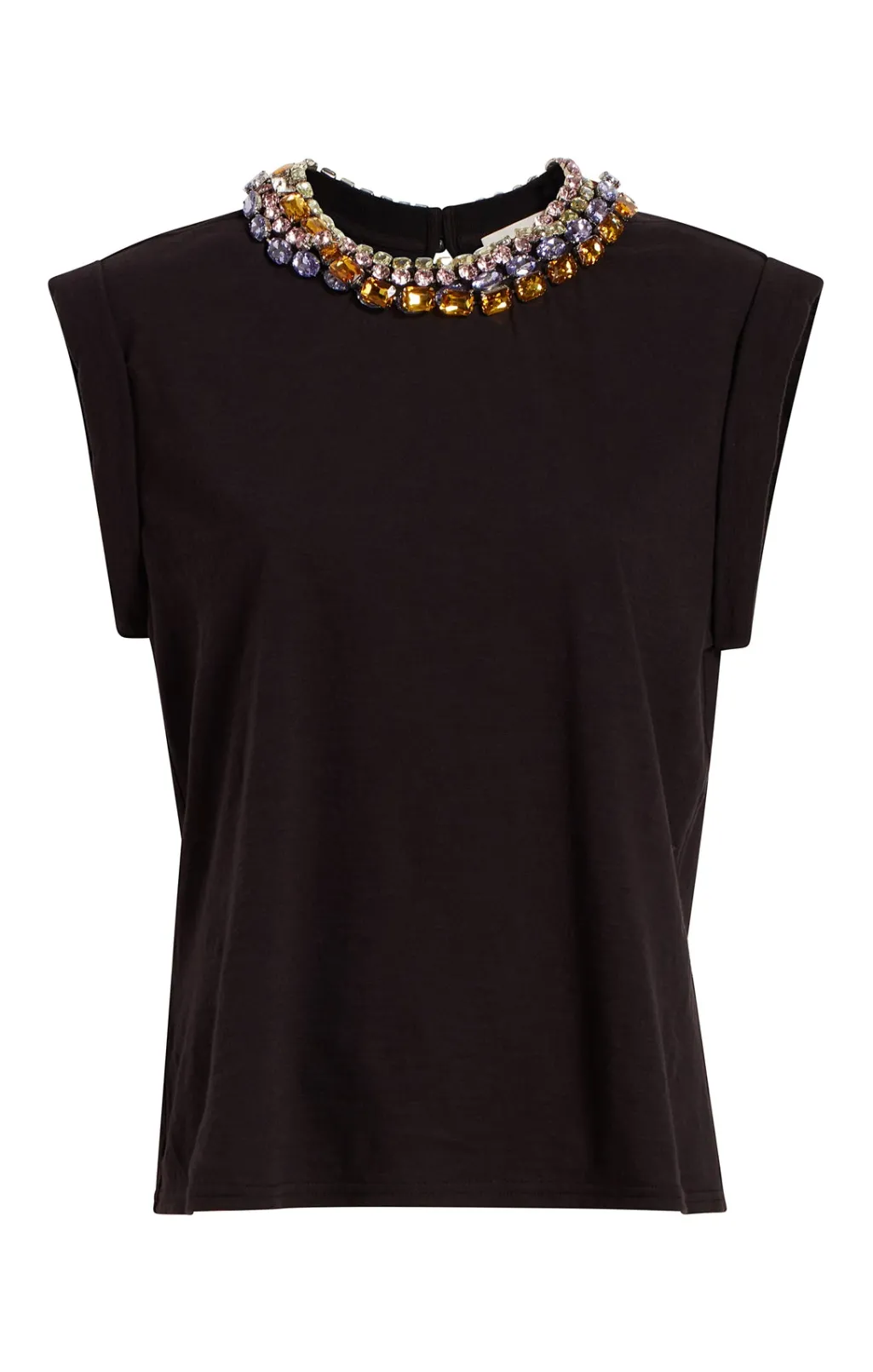 Cinq à Sept Chunky Rhinestone Embellished Tee Black New