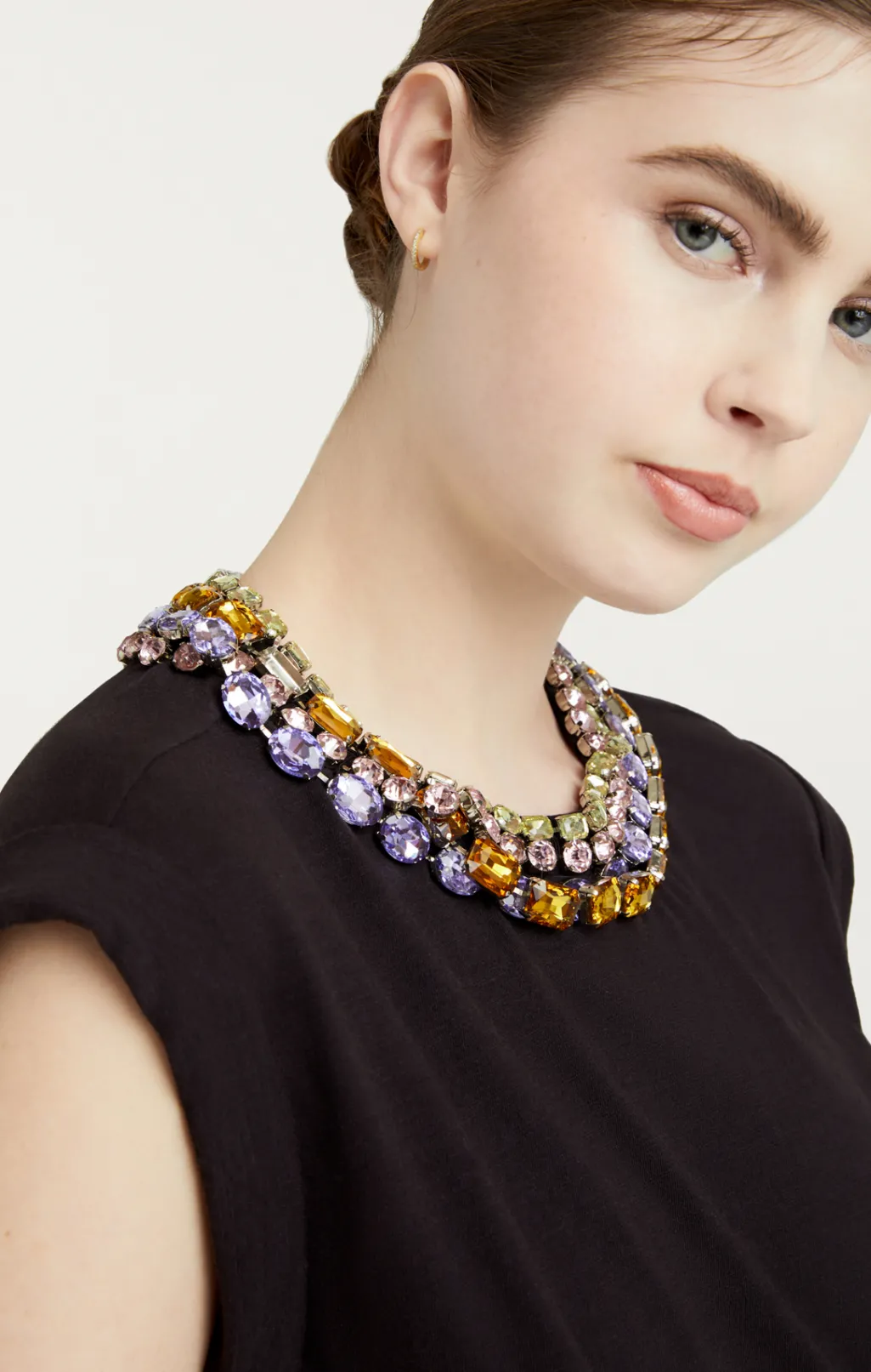 Cinq à Sept Chunky Rhinestone Embellished Tee Black New