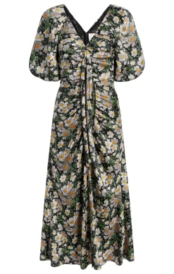 Cinq à Sept Cosmo Flowers Brenton Dress Black/LondonFog Hot