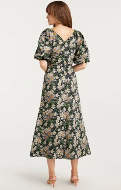 Cinq à Sept Cosmo Flowers Brenton Dress Black/LondonFog Hot