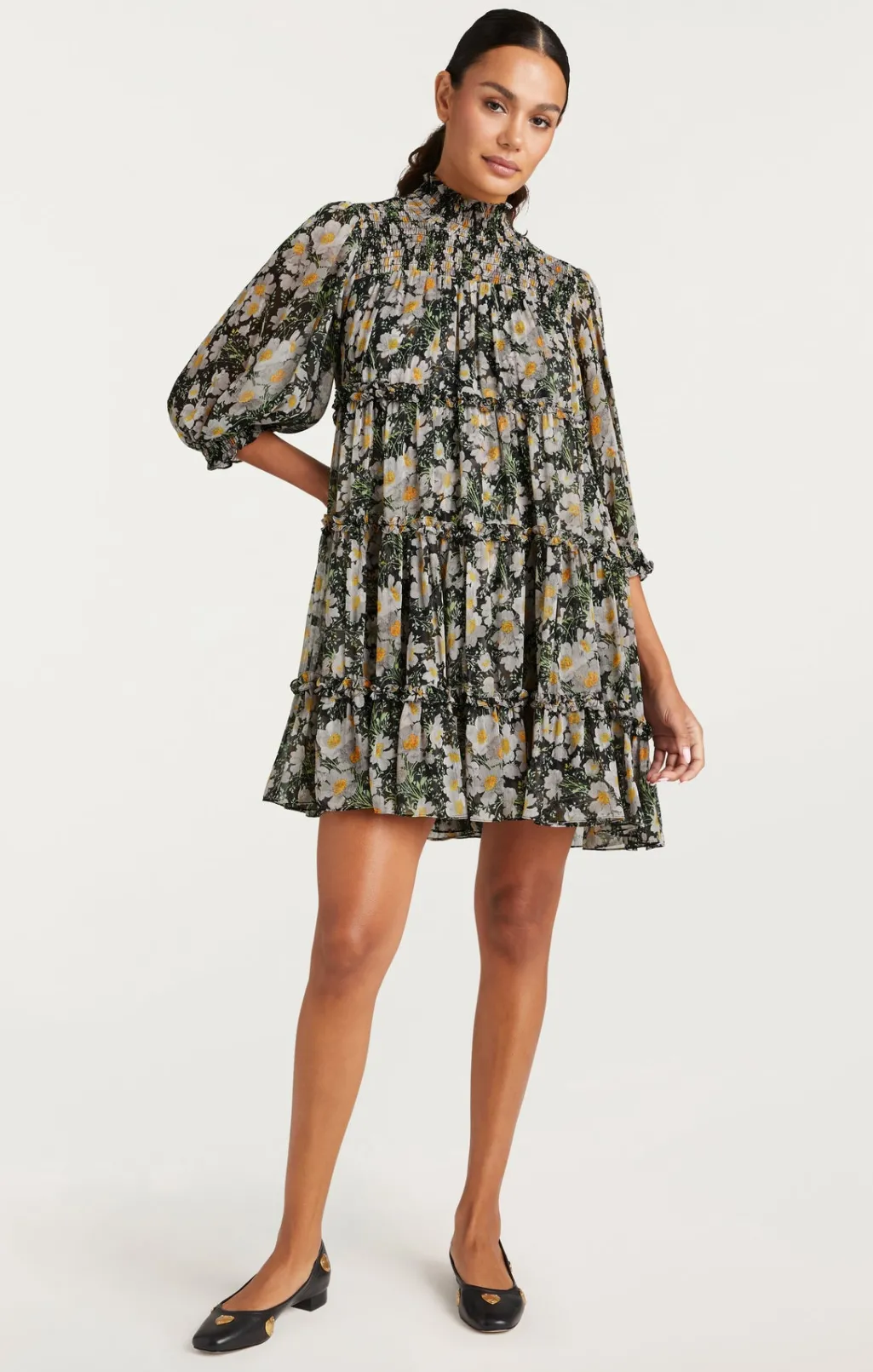 Cinq à Sept Cosmo Flowers Olive Dress Black/LondonFog Discount