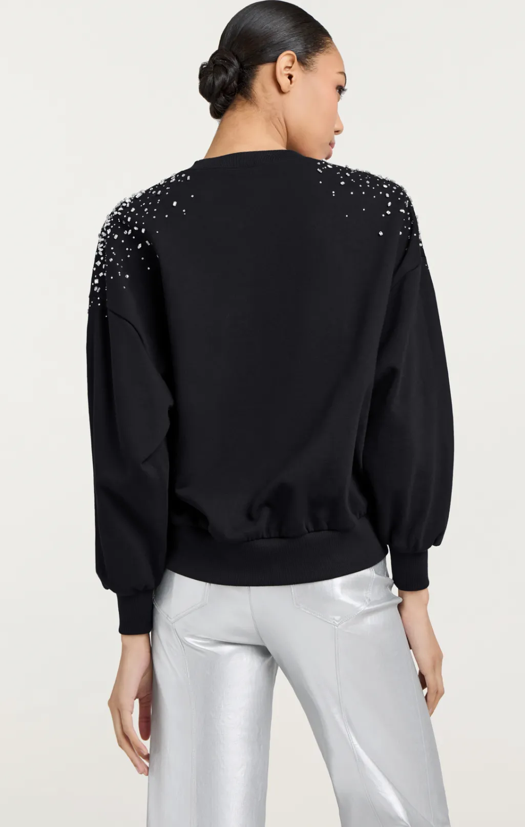 Cinq à Sept Crackle Rhinestone Embellished Brandy Pullover Black