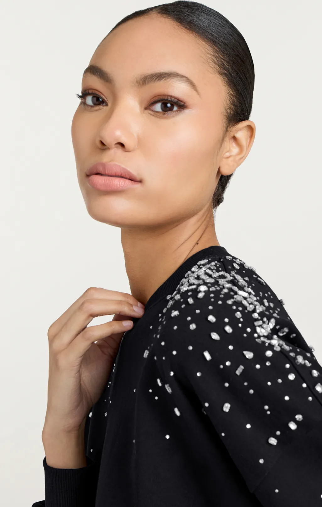 Cinq à Sept Crackle Rhinestone Embellished Brandy Pullover Black