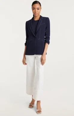 Cinq à Sept Crepe Khloe Blazer Navy/Ivory Clearance