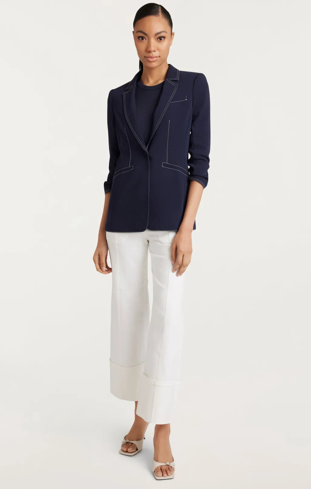 Cinq à Sept Crepe Khloe Blazer Navy/Ivory Clearance