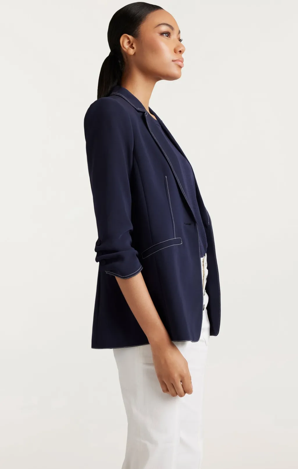 Cinq à Sept Crepe Khloe Blazer Navy/Ivory Clearance