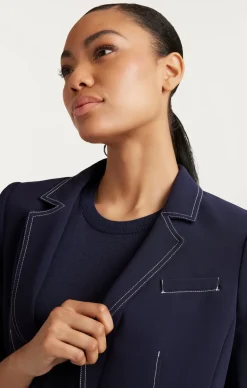 Cinq à Sept Crepe Khloe Blazer Navy/Ivory Clearance