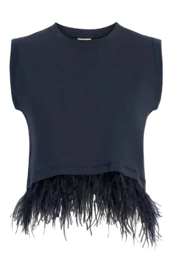 Cinq à Sept Cropped Feather Tee Navy Outlet