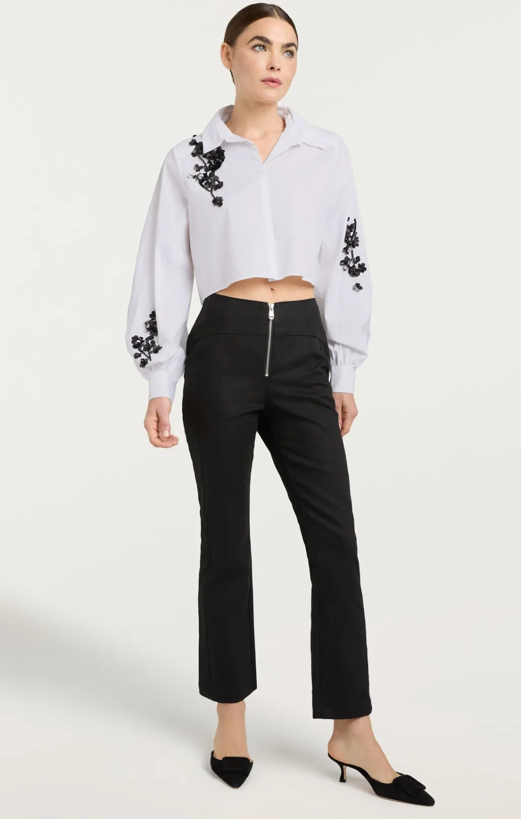 Cinq à Sept Cropped Selina Top SequinFlowerWhite/Black Clearance