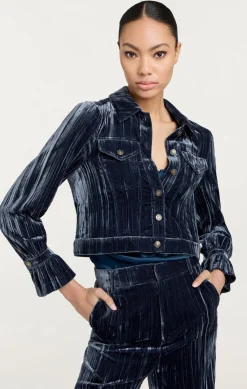 Cinq à Sept Crushed Velvet Dillon Jacket PeacockBlue Sale