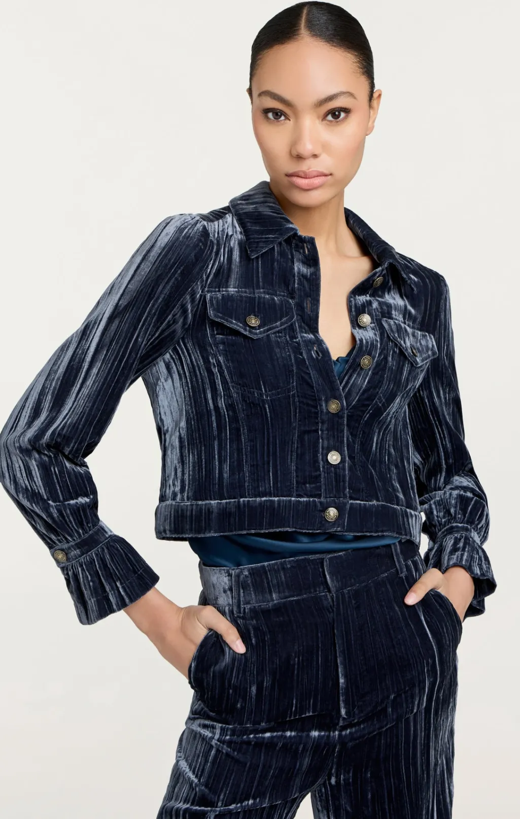 Cinq à Sept Crushed Velvet Dillon Jacket PeacockBlue Sale