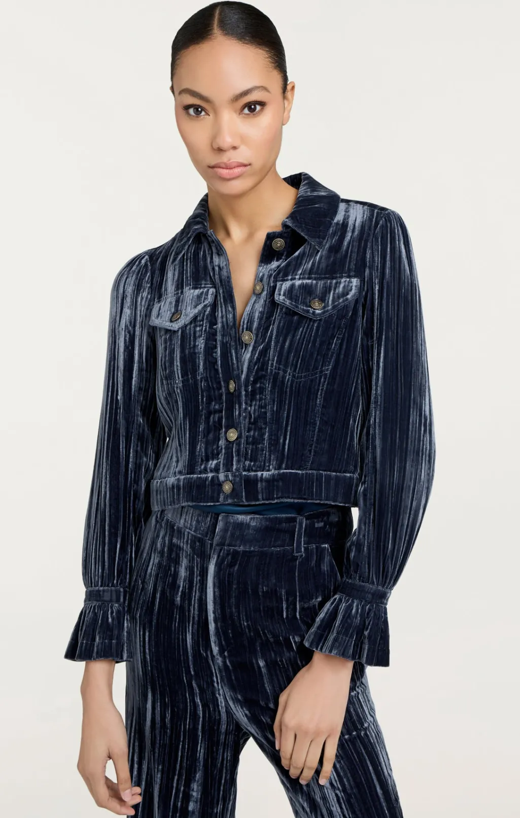 Cinq à Sept Crushed Velvet Dillon Jacket PeacockBlue Sale