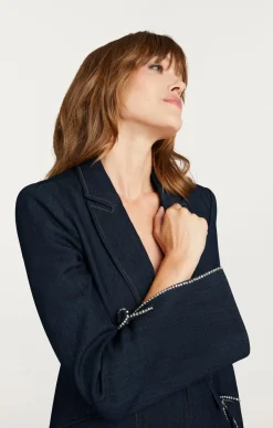 Cinq à Sept Crystal Denim Bow Cheyenne Blazer Indigo New