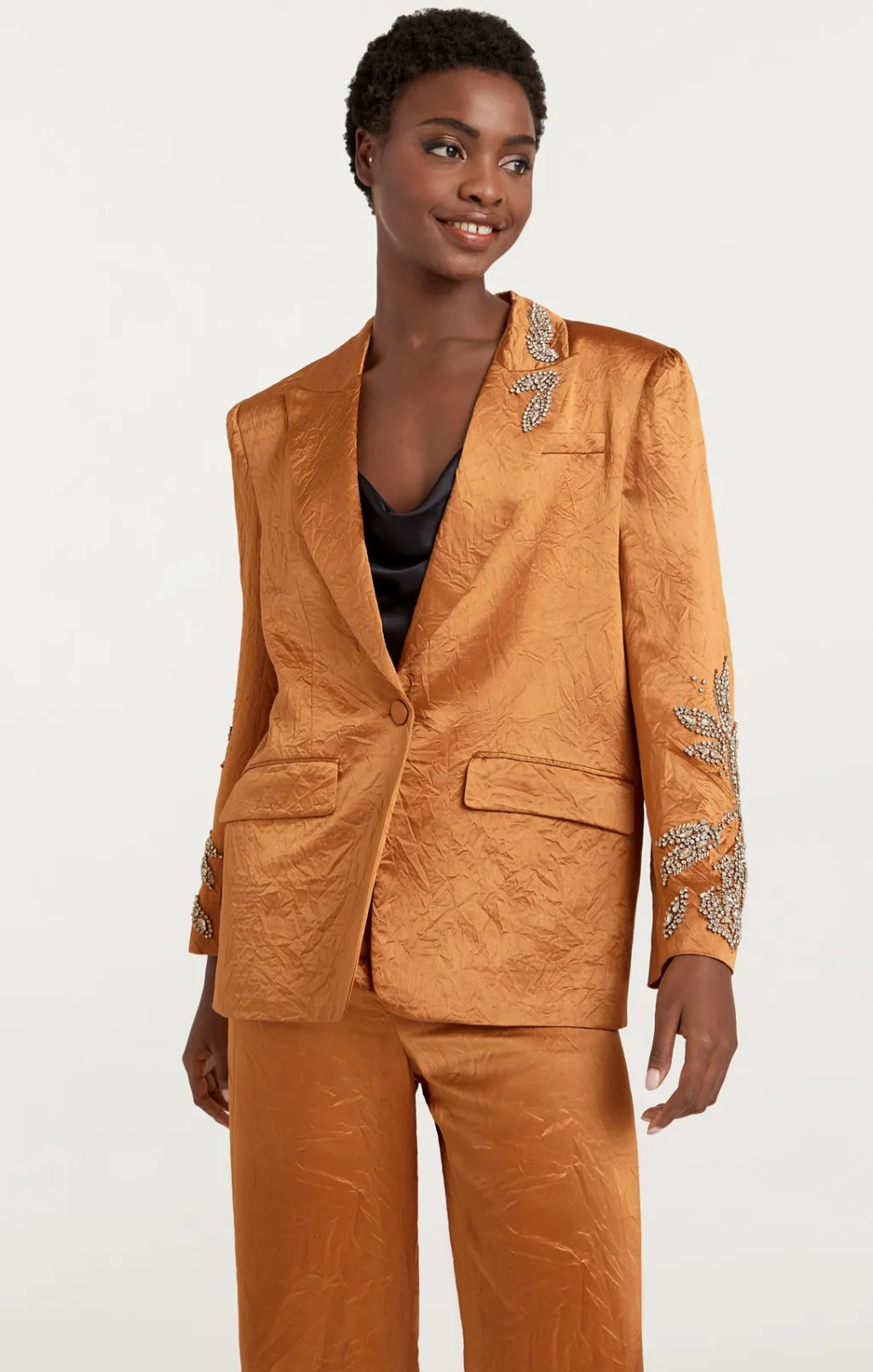 Cinq à Sept Crystal Floral Embellished Cheyenne Blazer Pecan Clearance
