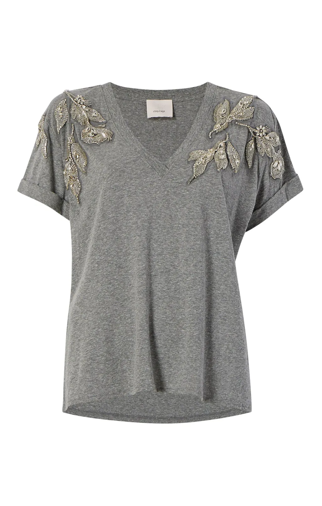 Cinq à Sept Crystal Floral Vneck Bree Tee HeatherGrey Discount