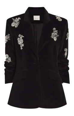 Cinq à Sept Crystal Ivy Chenille Scrunched Cheyenne Blazer Black Sale