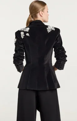 Cinq à Sept Crystal Ivy Chenille Scrunched Cheyenne Blazer Black Sale