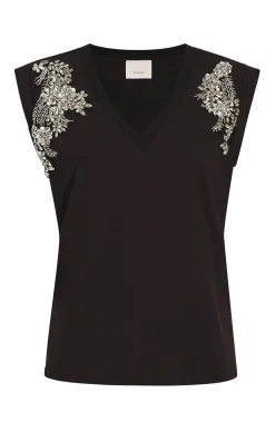 Cinq à Sept Crystal Ivy Embellished Bella Tee Black Hot