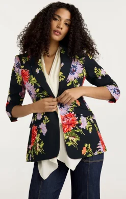 Cinq à Sept Dark Chrysanthemum Scrunched Cheyenne Blazer BlackMulti Clearance