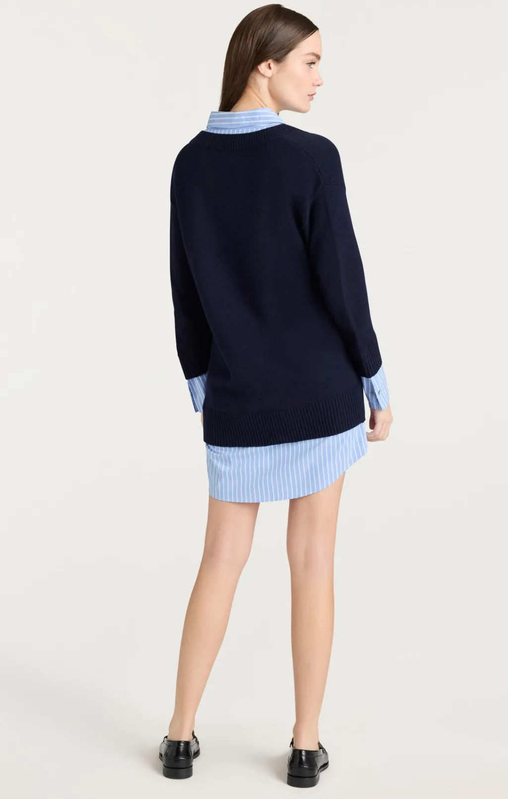 Cinq à Sept Deep V Remie Stripe Santina Dress Navy/FrenchBlue Sale