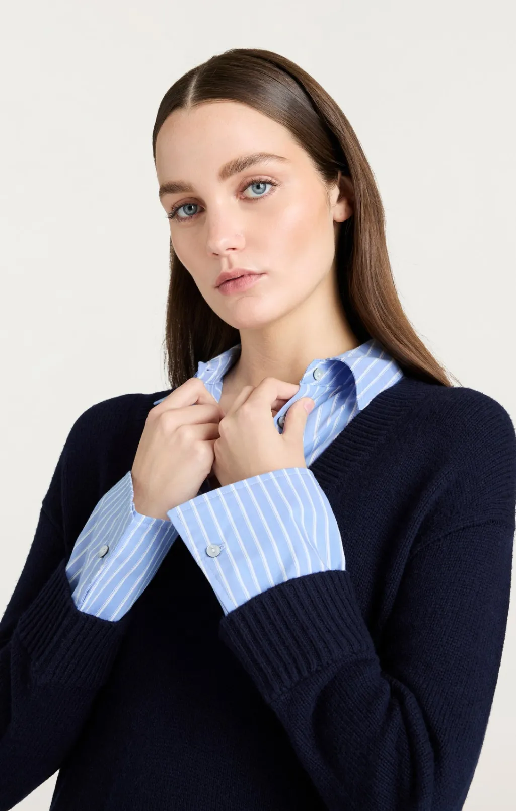 Cinq à Sept Deep V Remie Stripe Santina Dress Navy/FrenchBlue Sale
