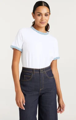 Cinq à Sept Denim Braided Tee White/LightWash Outlet