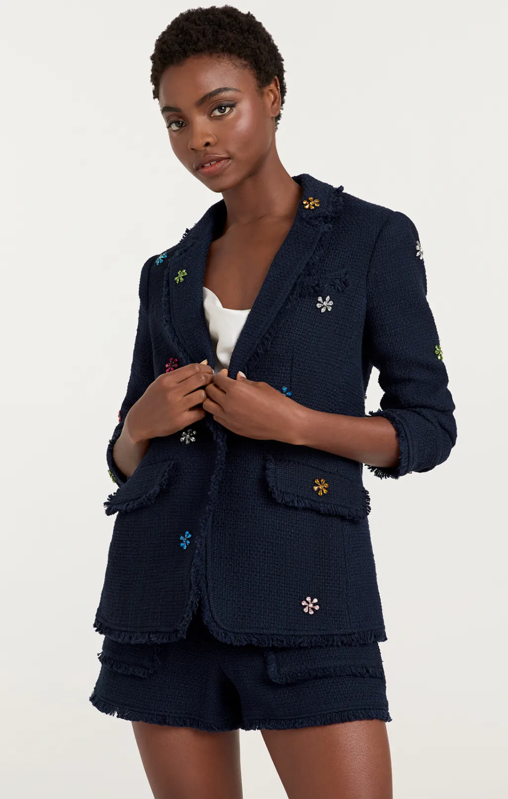 Cinq à Sept Ditsy Floral Boucle Khloe Blazer Navy Discount