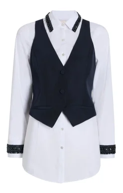 Cinq à Sept Embellished Ellery Top Navy/white Discount