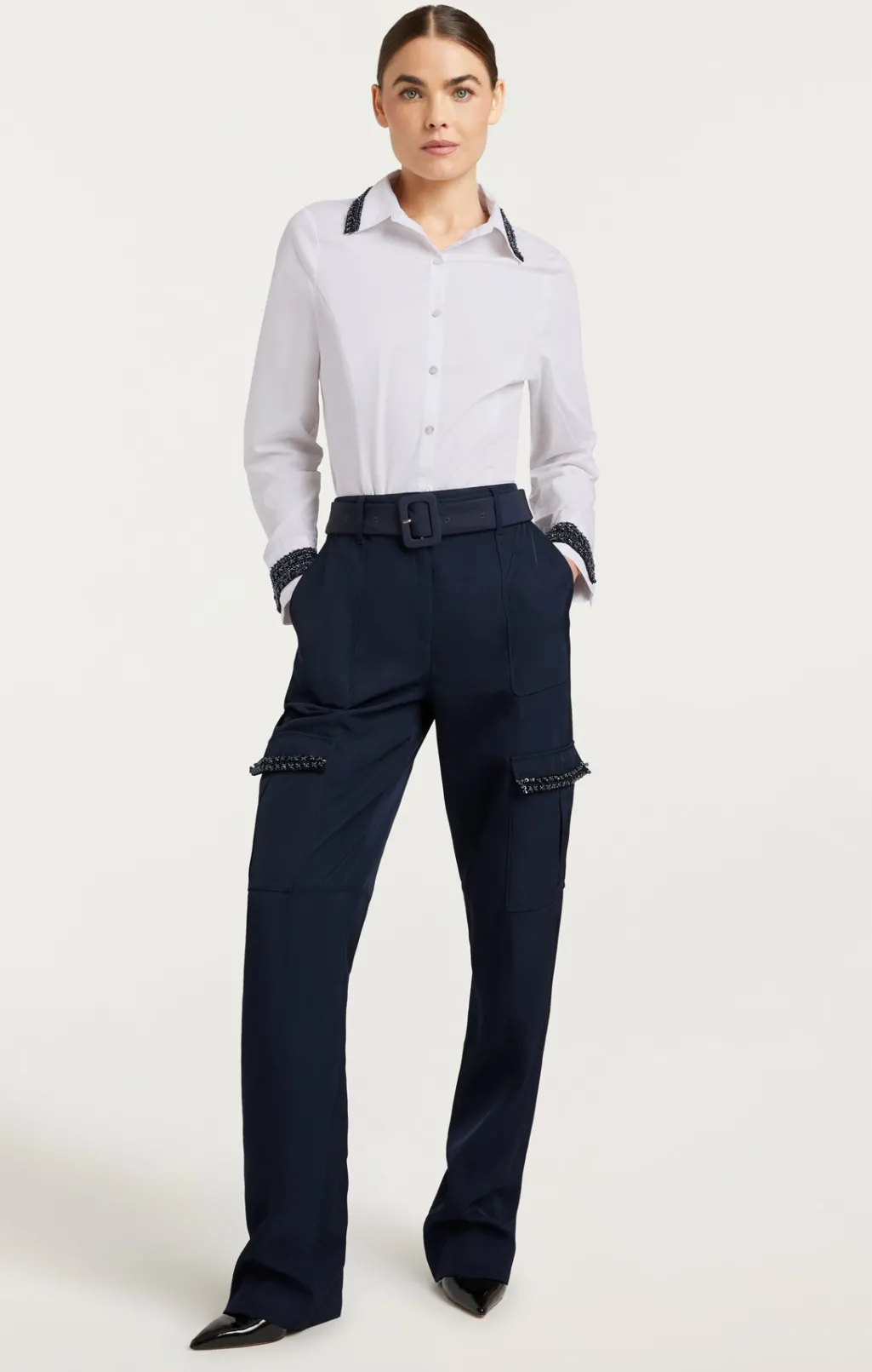 Cinq à Sept Embellished Ellery Top Navy/white Discount
