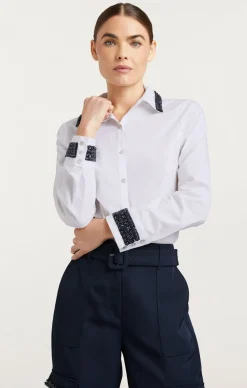 Cinq à Sept Embellished Ellery Top Navy/white Discount