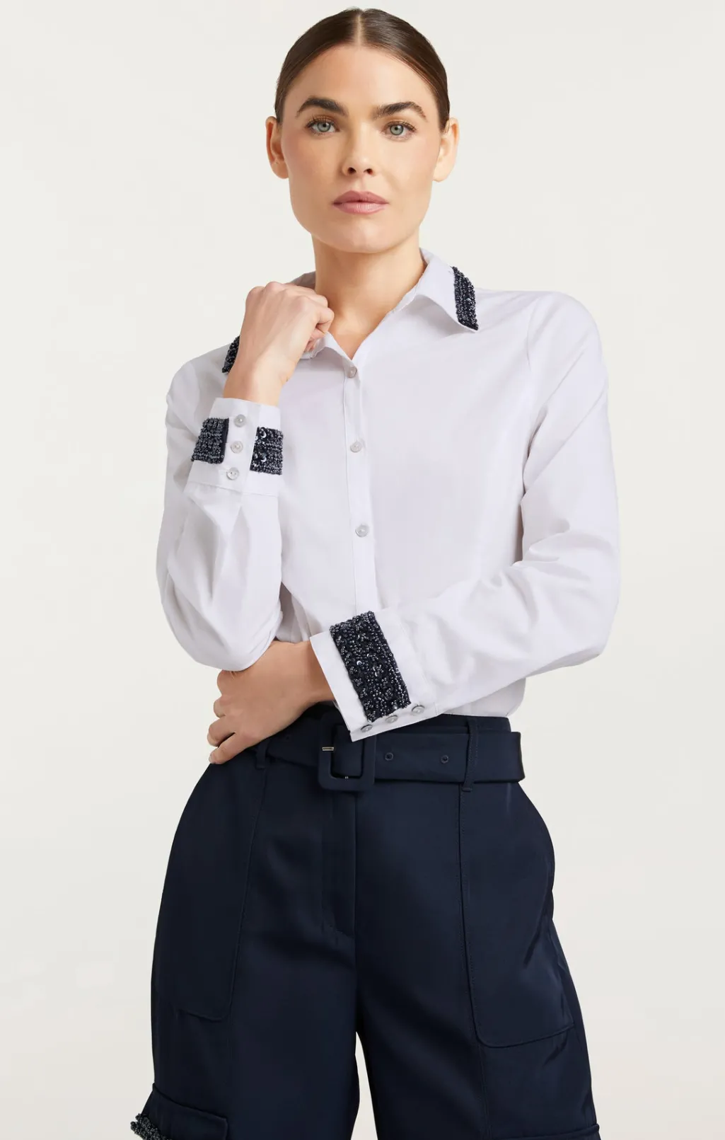 Cinq à Sept Embellished Ellery Top Navy/white Discount