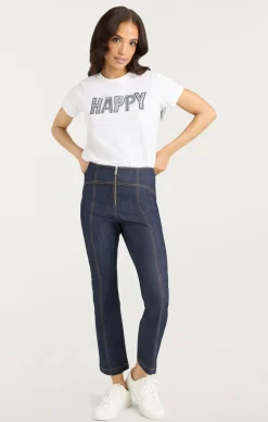 Cinq à Sept Embroidered Happy Tee White/Navy Discount