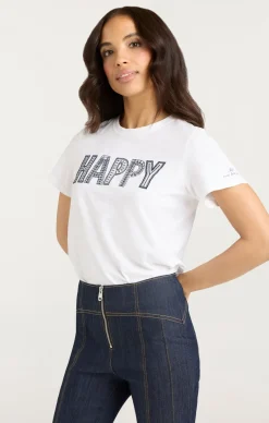 Cinq à Sept Embroidered Happy Tee White/Navy Discount