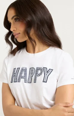 Cinq à Sept Embroidered Happy Tee White/Navy Discount