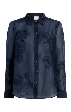 Cinq à Sept Embroidered Organza Luna Top Navy Discount